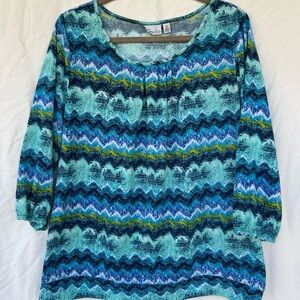 Blue and Green Patterned Women's Top